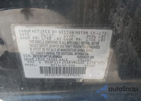 2017 Nissan Versa 1.6 S+ from USA, damaged, VIN 3N1CN7AP7HL899654